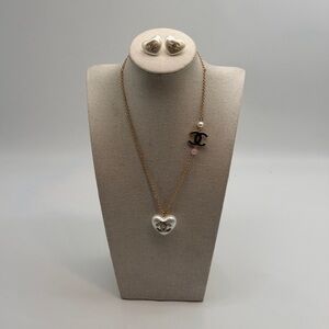 Mother of a Pearl Heart Necklace and Earrings Set